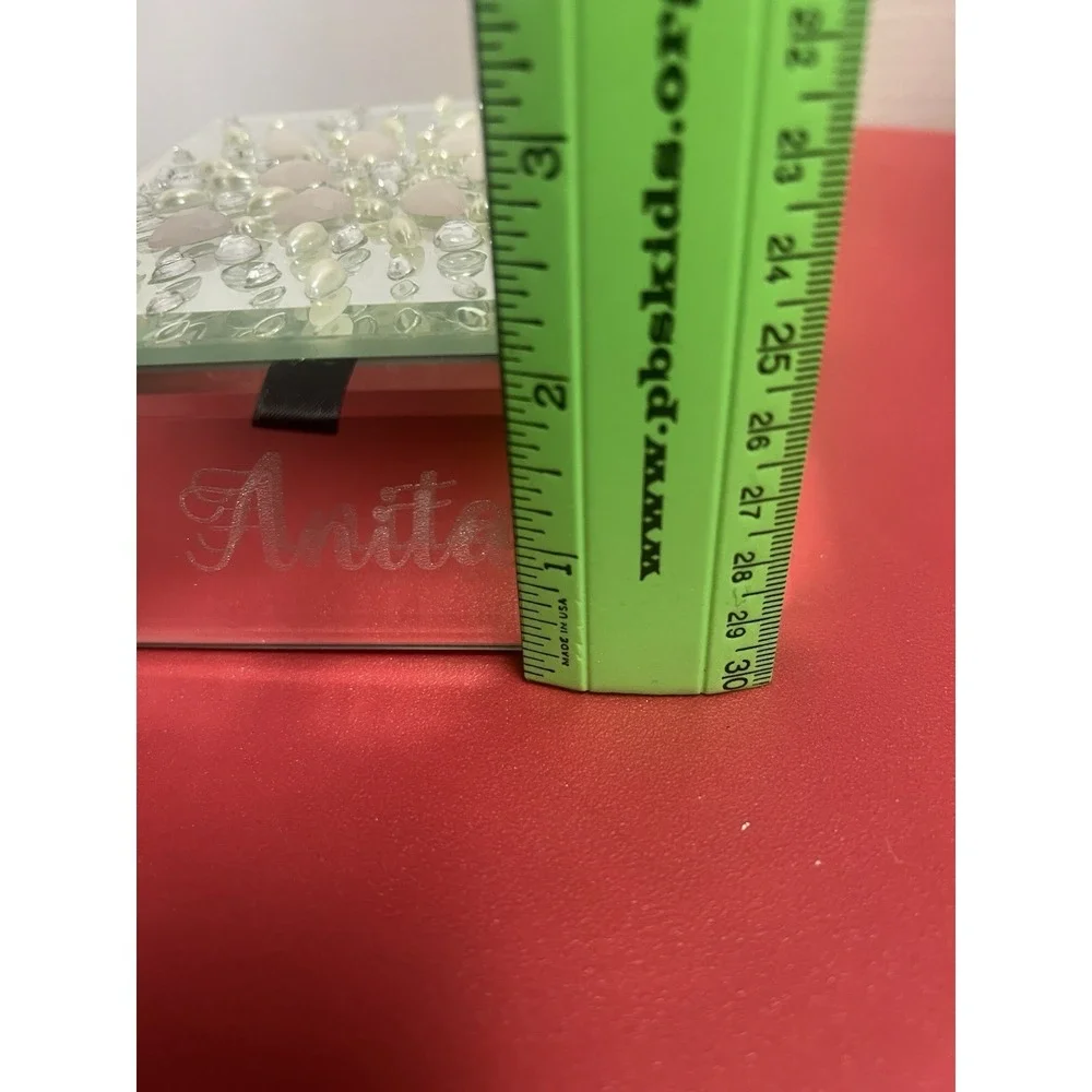 Personalized  Mirrored Tinket Box With flower Design. Velvet Inside ANITA 5 Inch